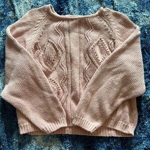Pink Cropped Cable Knit Sweater
